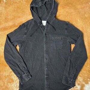 American Eagle Black Button Up Hooded Shirt - Size Small